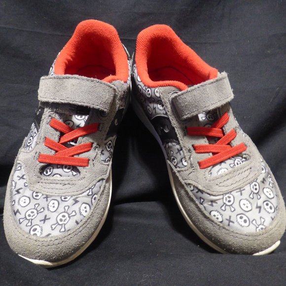 SAUCONY, S-Baby Jazz Lite, Velcro and lace shoes, skull design, size US 9W - Picture 7 of 8